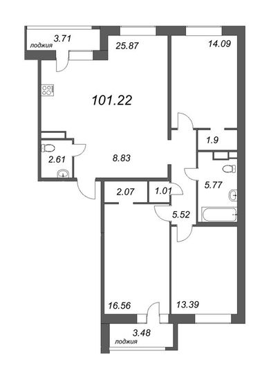 Продажа 4-комнатной квартиры 101,2 м², 4/12 этаж