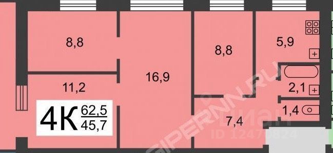 Продажа 4-комнатной квартиры 62,5 м², 5/5 этаж