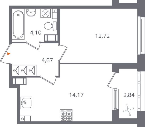 Продажа 1-комнатной квартиры 37,1 м², 4/10 этаж