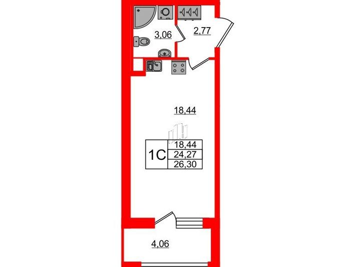 Продажа квартиры-студии 24,3 м², 1/15 этаж