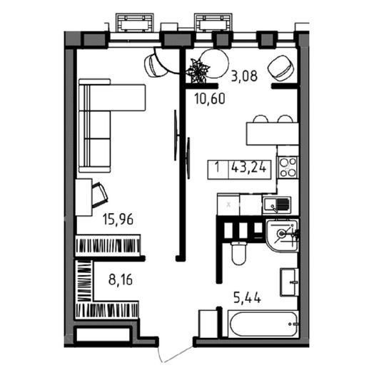 Продажа 1-комнатной квартиры 43,2 м², 14/23 этаж