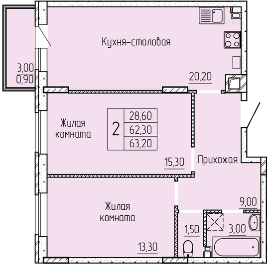 Продажа 2-комнатной квартиры 63,6 м², 2/4 этаж