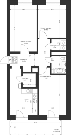 Продажа 3-комнатной квартиры 88,7 м², 1/4 этаж