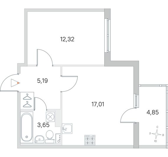 Продажа 1-комнатной квартиры 39,6 м², 2/4 этаж