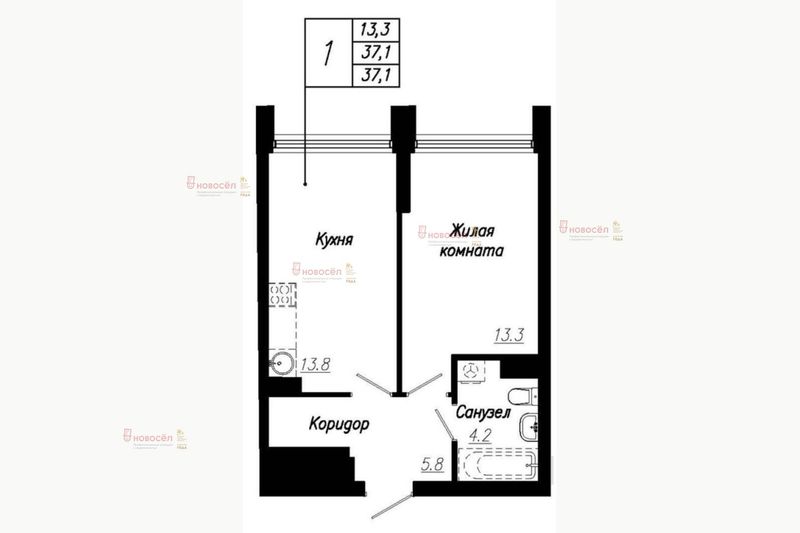 Продажа 1-комнатной квартиры 37 м², 2/17 этаж