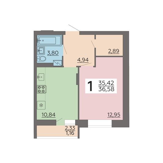 Продажа 1-комнатной квартиры 36,6 м², 5/24 этаж