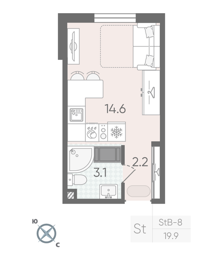 Продажа квартиры-студии 19,9 м², 4/22 этаж