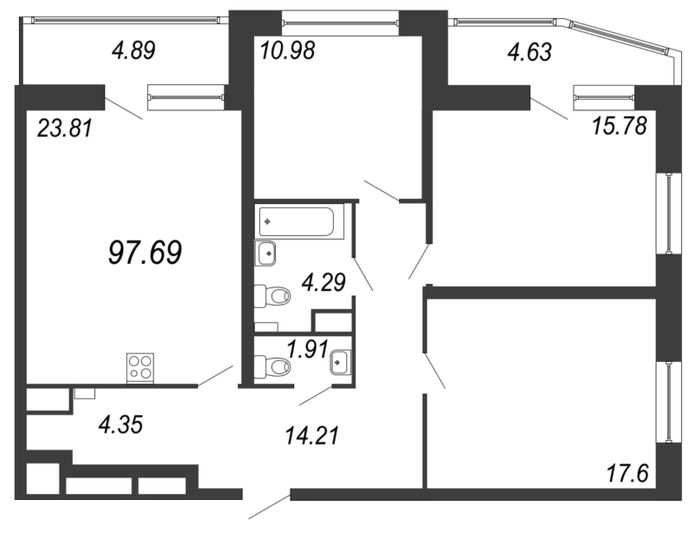 Продажа 4-комнатной квартиры 93 м², 3/17 этаж