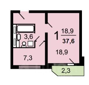 Продажа 1-комнатной квартиры 37,6 м², 5/14 этаж
