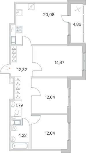 Продажа 3-комнатной квартиры 79,4 м², 5/5 этаж