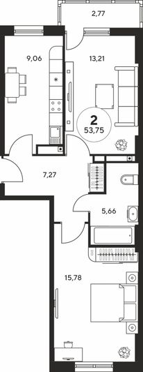 Продажа 2-комнатной квартиры 53,7 м², 19 этаж