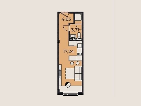 Продажа 1-комнатной квартиры 25,6 м², 3/5 этаж