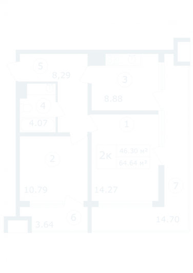 Продажа 2-комнатной квартиры 64,6 м², 12/12 этаж