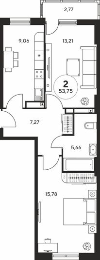 Продажа 2-комнатной квартиры 53,6 м², 22 этаж