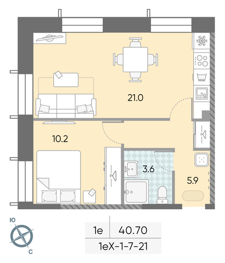 Продажа 1-комнатной квартиры 40,7 м², 8/28 этаж