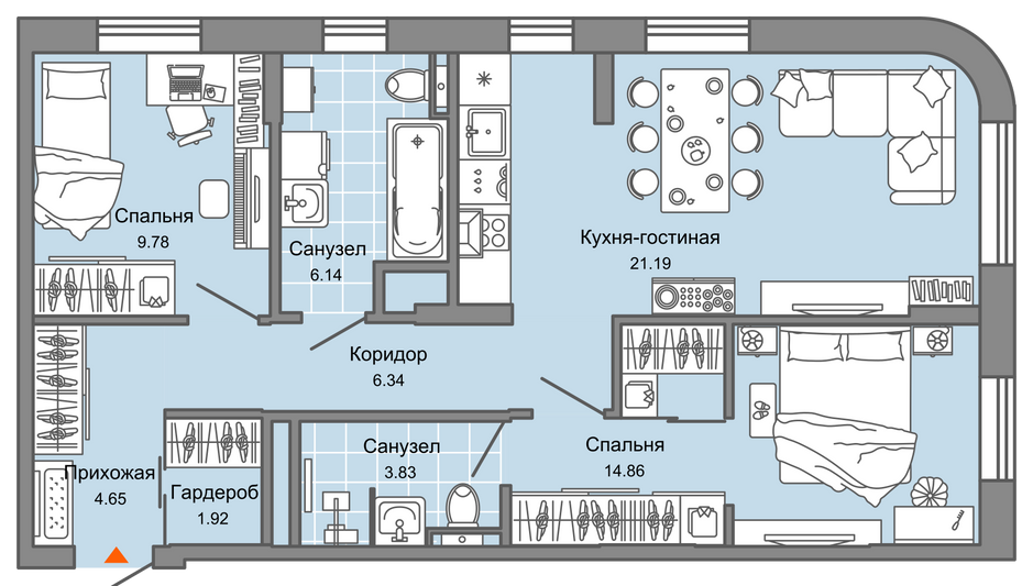 Продажа 2-комнатной квартиры 69 м², 2/8 этаж