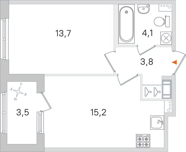 Продажа 1-комнатной квартиры 38,5 м², 3/4 этаж