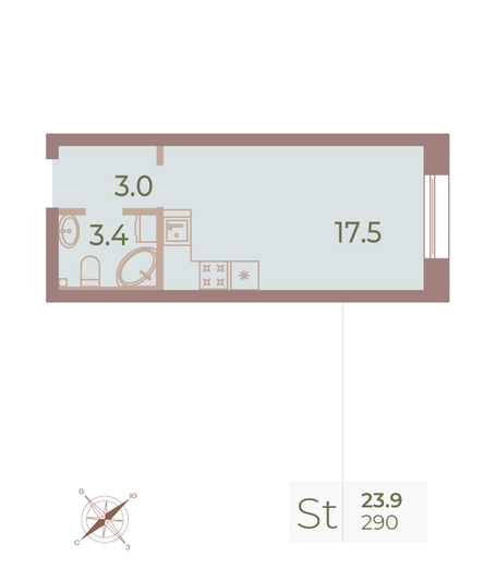 Продажа квартиры-студии 24 м², 7/9 этаж