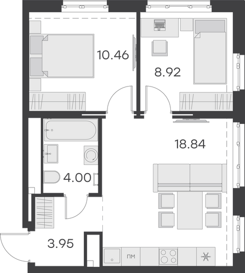 Продажа 2-комнатной квартиры 46,2 м², 2/9 этаж