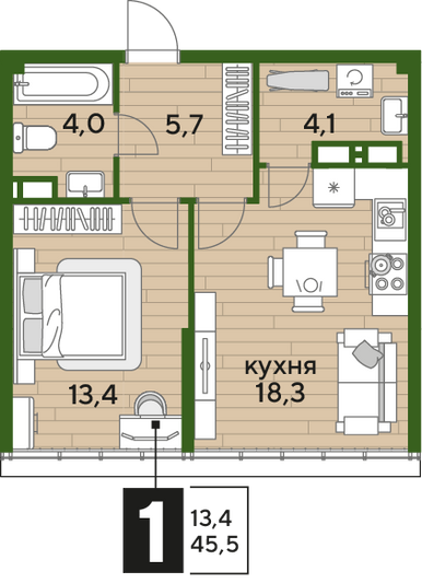 Продажа 1-комнатной квартиры 45,5 м², 16/16 этаж