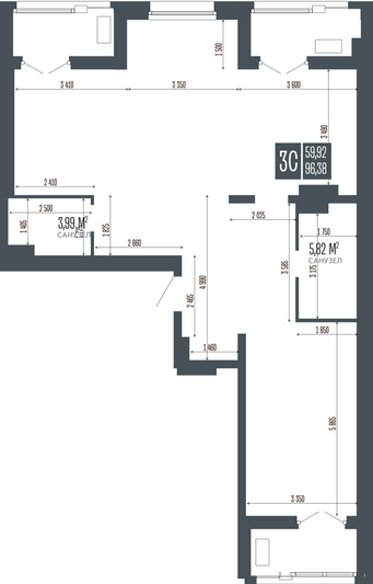 Продажа 3-комнатной квартиры 96,4 м², 14/15 этаж