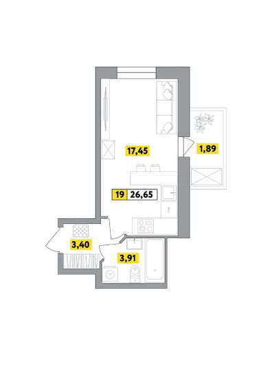 Продажа квартиры-студии 26,6 м², 7 этаж
