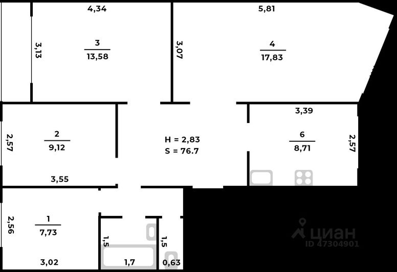 Продажа 4-комнатной квартиры 76,7 м², 1/5 этаж