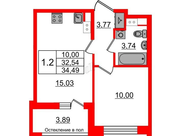 Продажа 1-комнатной квартиры 32,5 м², 2/12 этаж