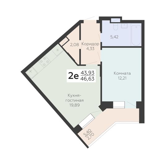 Продажа 2-комнатной квартиры 46,6 м², 4/24 этаж