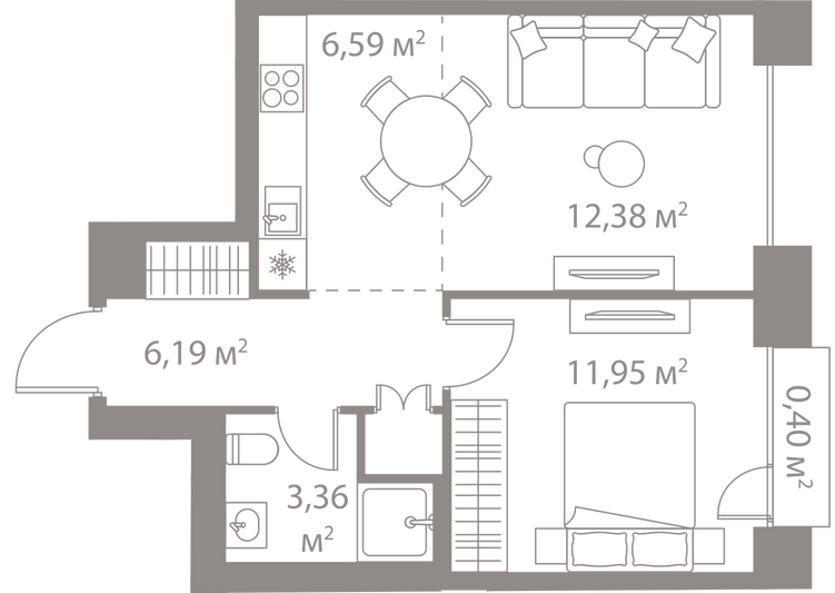 Продажа 1-комнатной квартиры 40,9 м², 14/25 этаж