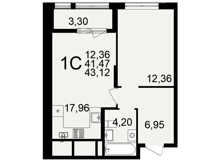 Продажа 1-комнатной квартиры 43,1 м², 19/24 этаж