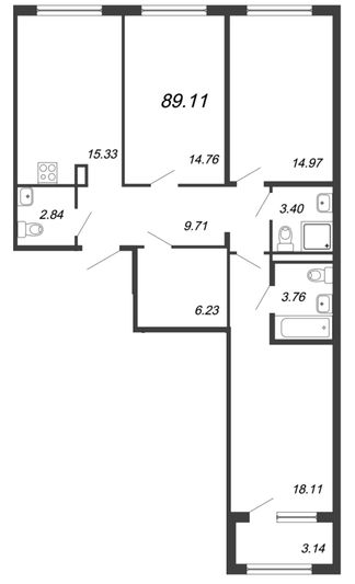 Продажа 4-комнатной квартиры 89,1 м², 4/4 этаж