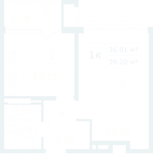 Продажа 1-комнатной квартиры 39,2 м², 9/12 этаж