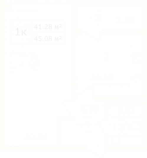 Продажа 1-комнатной квартиры 45,1 м², 8/12 этаж