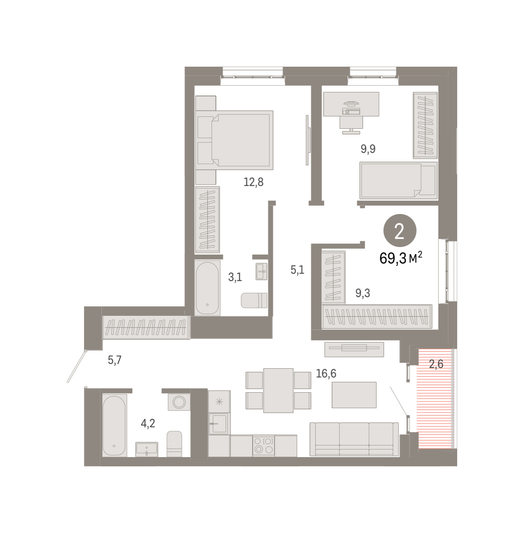 Продажа 3-комнатной квартиры 69,3 м², 5/31 этаж