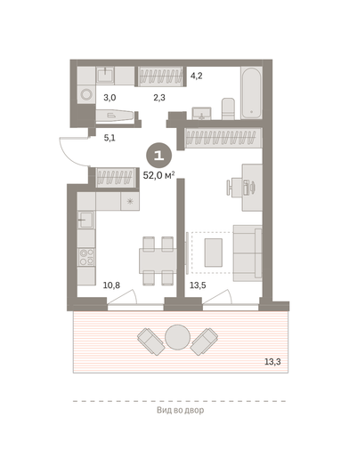 Продажа 1-комнатной квартиры 52 м², 1/6 этаж