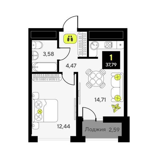 Продажа 1-комнатной квартиры 37,8 м², 13/10 этаж