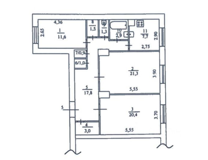 Продажа 3-комнатной квартиры 89,4 м², 3/5 этаж