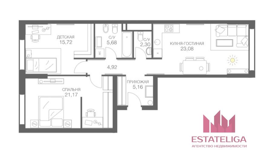Продажа 2-комнатной квартиры 78,1 м², 10/35 этаж