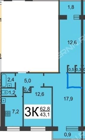 Продажа 3-комнатной квартиры 63 м², 8/9 этаж