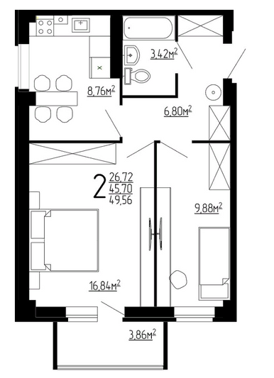 Продажа 2-комнатной квартиры 49,6 м², 9/10 этаж