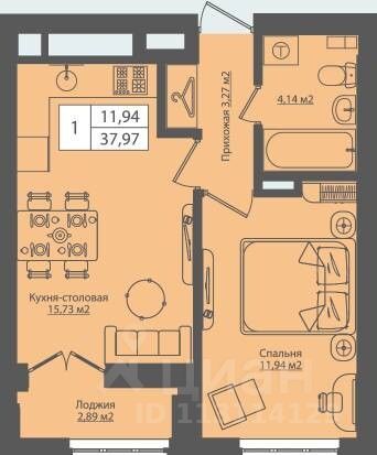 Продажа 2-комнатной квартиры 36,8 м², 2/19 этаж