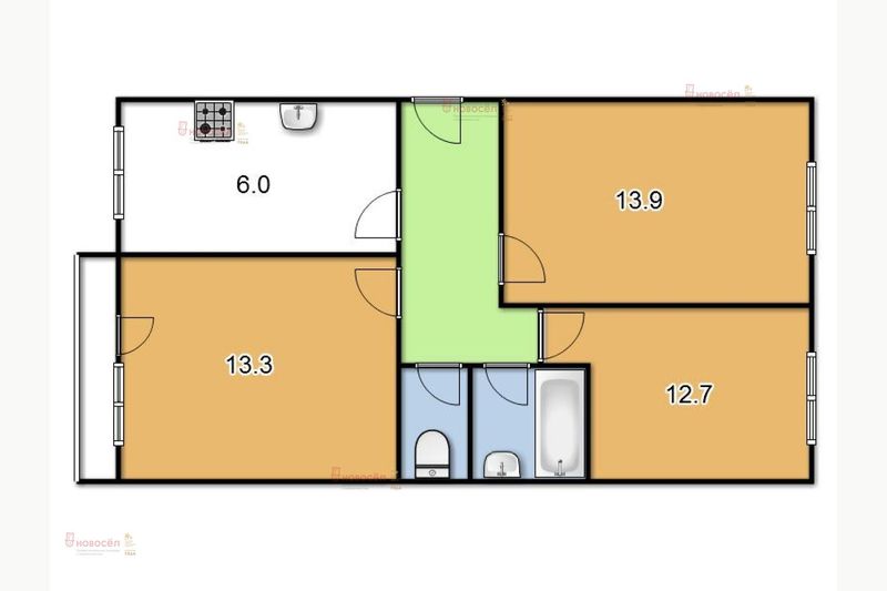 Продажа 3-комнатной квартиры 57 м², 4/5 этаж