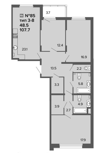 Продажа 4-комнатной квартиры 107,9 м², 2/6 этаж