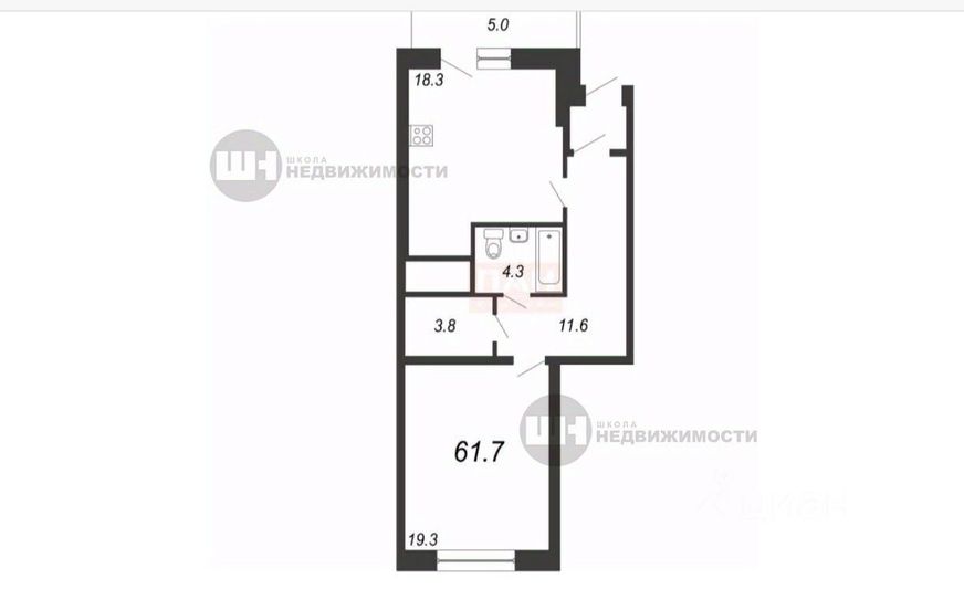 Продажа 1-комнатной квартиры 60,4 м², 1/18 этаж