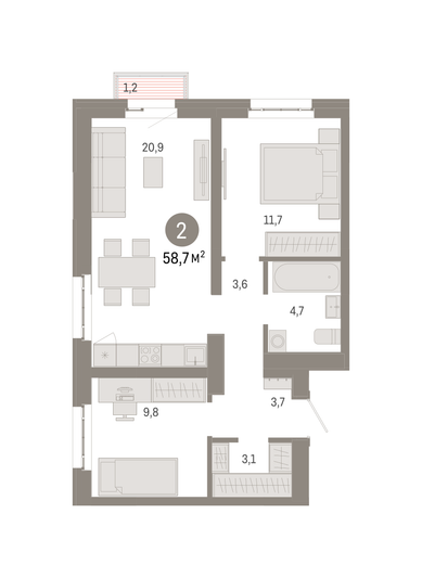 Продажа 2-комнатной квартиры 58,7 м², 6/16 этаж