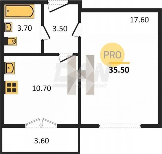 Продажа 1-комнатной квартиры 35,5 м², 9/18 этаж
