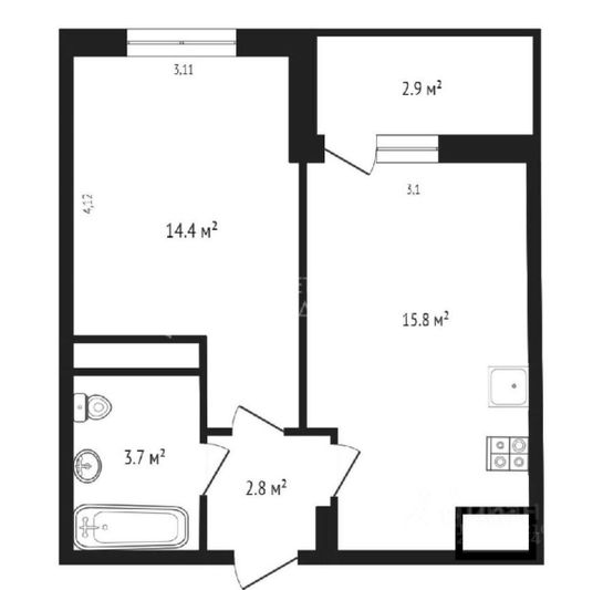 Продажа 1-комнатной квартиры 36 м², 21/27 этаж