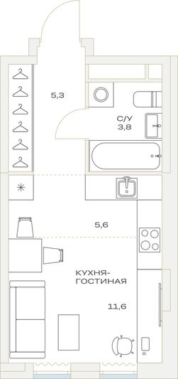 Продажа квартиры-студии 26,3 м², 10/23 этаж