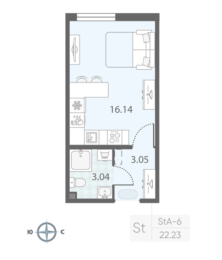 Продажа квартиры-студии 22,2 м², 2/23 этаж